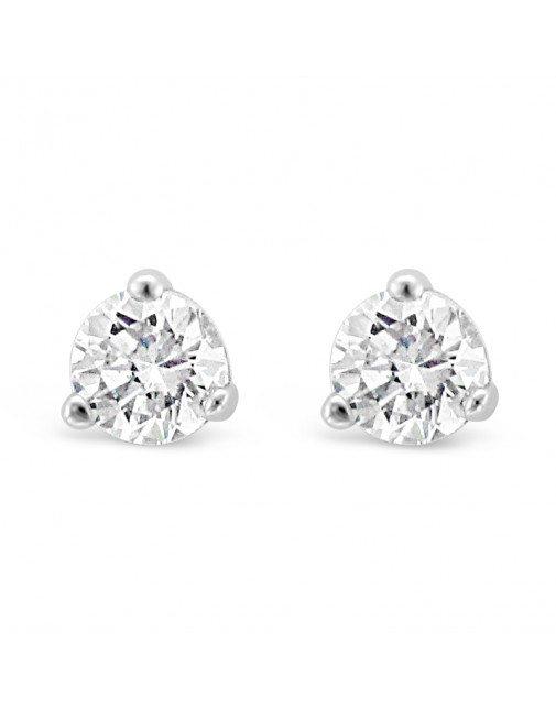 Solitaire Diamond Stud Earrings in a 3-Claw Setting, Set 18ct White Gold. Tdw 0.40ct